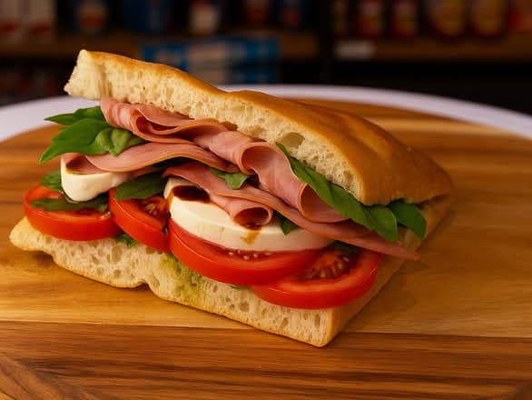 Prosciutto & Bocconcini (Buono) sandwich on Focabari bread